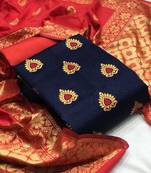  Blue red Banarasi silk Unstitched dress material