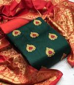 VredeVogel Green red Banarasi silk Unstitched dress material