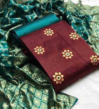  Maroon Banarasi silk Unstitched dress material 1