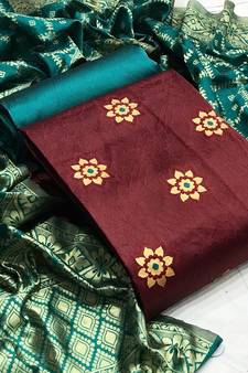  Maroon Banarasi silk Unstitched dress material