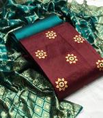  Maroon Banarasi silk Unstitched dress material