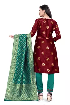  Maroon Banarasi silk Unstitched dress material