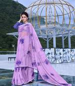 Lavender printed organza saree with blouse
