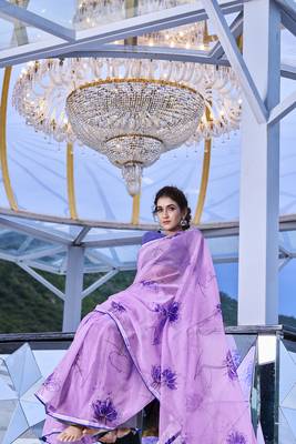 Lavender printed organza saree with blouse 4