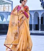 Mustard printed organza saree with blouse