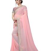 Light Pink Georgette Saree With Embroidery Lace And Embroidery  UnStitched Blows 