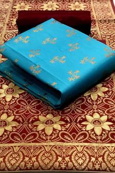 VredeVogel Light blue Banarasi silk Unstitched dress material