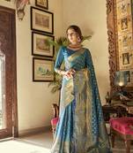 Blue woven banarasi saree with blouse