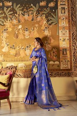 Blue woven banarasi saree with blouse 1