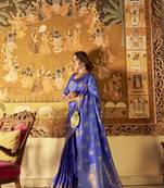 Blue woven banarasi saree with blouse
