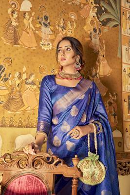 Blue woven banarasi saree with blouse 2