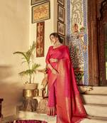 Rani pink woven banarasi saree with blouse