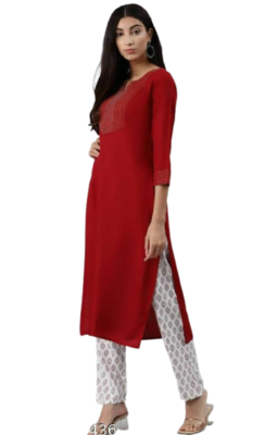 RF 1141 Red& White Kurti Pant 1