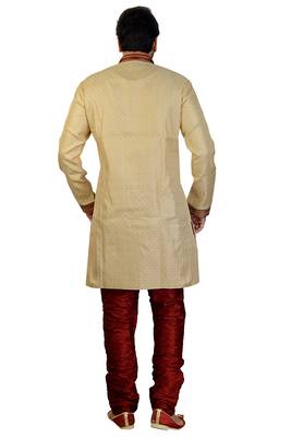 Beige embroidered silk sherwani 2