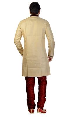 Beige embroidered silk sherwani 2