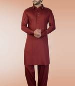Maroon plain satin pathani-suits