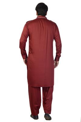 Maroon plain satin pathani-suits 2
