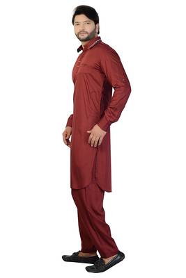 Maroon plain satin pathani-suits 3