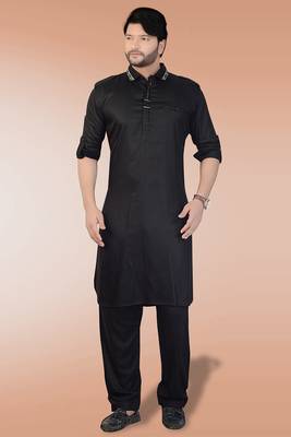 Black plain satin pathani-suits 1
