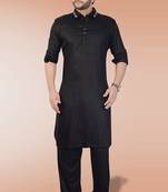 Black plain satin pathani-suits