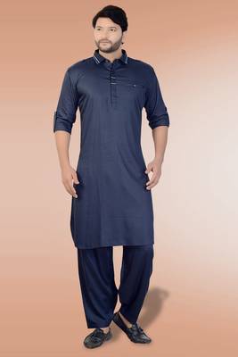 Blue plain satin pathani-suits 1