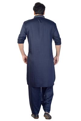 Blue plain satin pathani-suits 2
