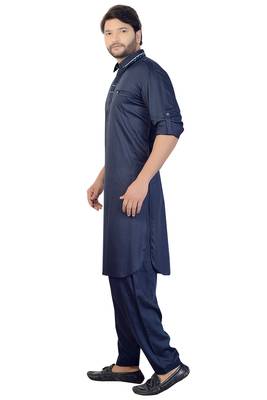 Blue plain satin pathani-suits 3