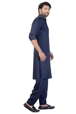 Blue plain satin pathani-suits 4