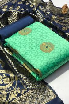  Light green Banarasi silk Unstitched dress material