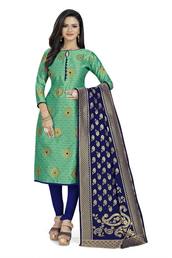  Light green Banarasi silk Unstitched dress material