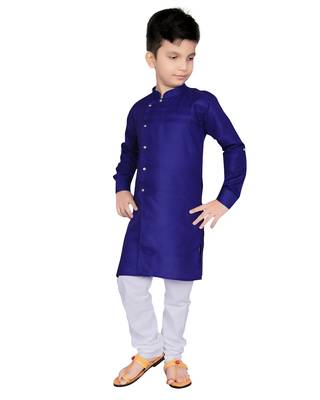 Blue plain polycotton boys-kurta-pyjama 3