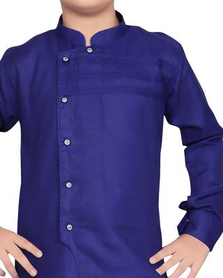 Blue plain polycotton boys-kurta-pyjama 4