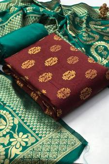  Maroon Banarasi silk Unstitched dress material