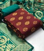  Maroon Banarasi silk Unstitched dress material