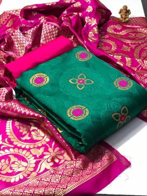  Rama Banarasi silk Unstitched dress material 1