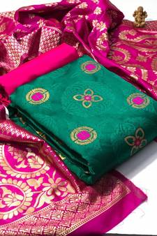  Rama Banarasi silk Unstitched dress material