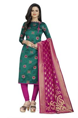  Rama Banarasi silk Unstitched dress material 2