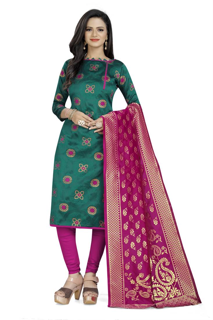  Rama Banarasi silk Unstitched dress material