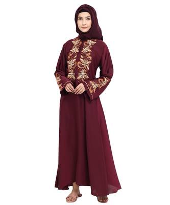 Maroon embroidered nida abaya 1