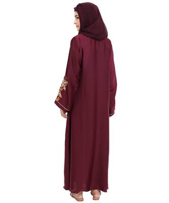 Maroon embroidered nida abaya 2
