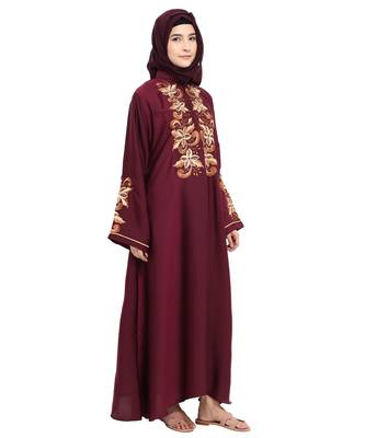 Maroon embroidered nida abaya 3