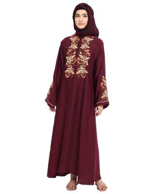 Maroon embroidered nida abaya 4