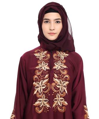 Maroon embroidered nida abaya 5