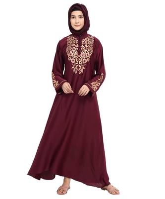 Maroon embroidered nida abaya 1