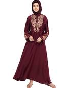 Maroon embroidered nida abaya