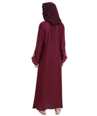 Maroon embroidered nida abaya 2