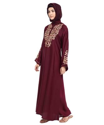 Maroon embroidered nida abaya 3