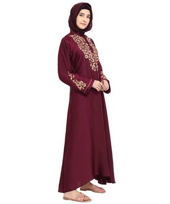 Maroon embroidered nida abaya 4