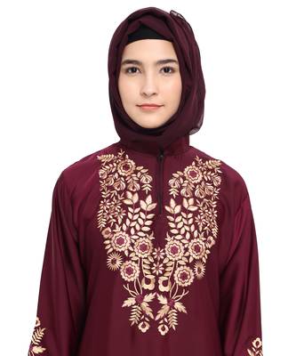 Maroon embroidered nida abaya 5