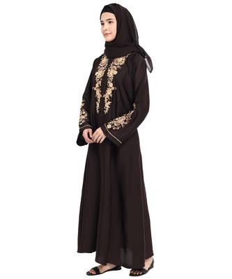 Brown embroidered nida abaya 3